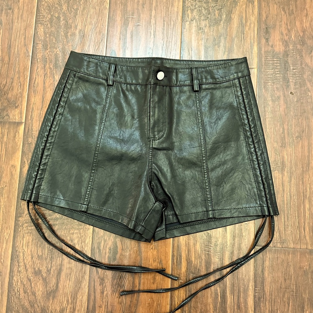 Vegan leather shorts with drawstring sides